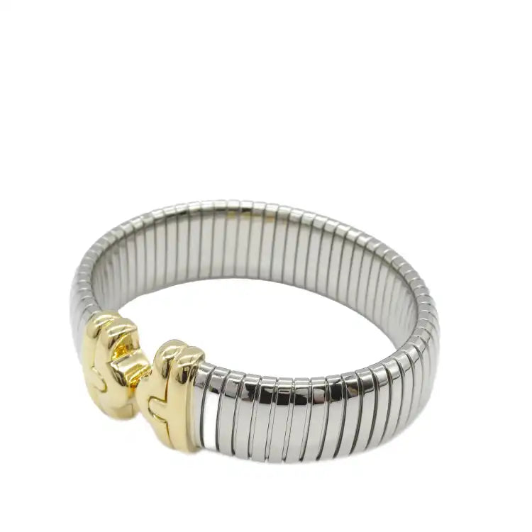 Bvlgari Bicolor 18K Yellow Gold and Stainless Steel Parentesi Tubogas Cuff
