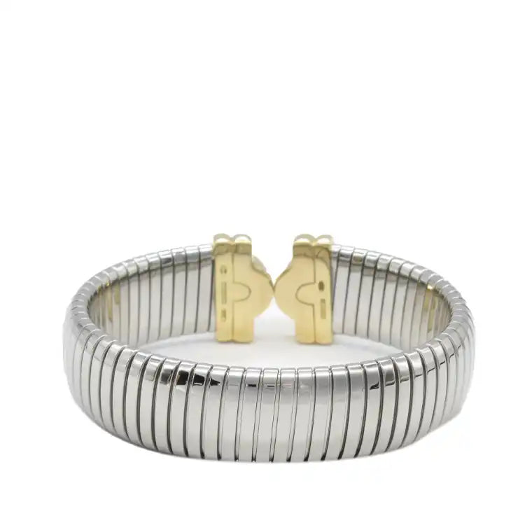Bvlgari Bicolor 18K Yellow Gold and Stainless Steel Parentesi Tubogas Cuff