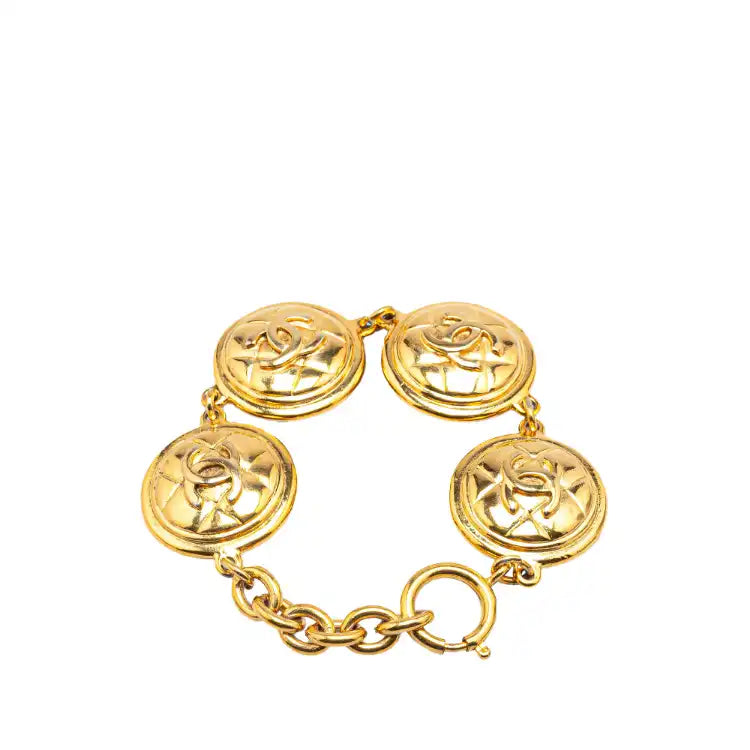 Chanel Gold Plated CC Quilted Medallion Bracelet