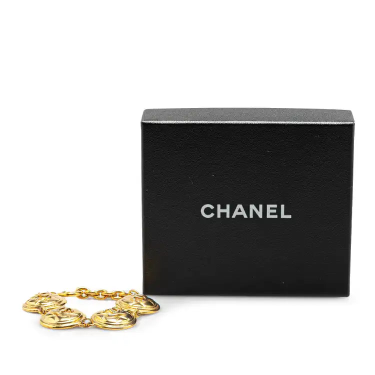 Chanel Gold Plated CC Quilted Medallion Bracelet