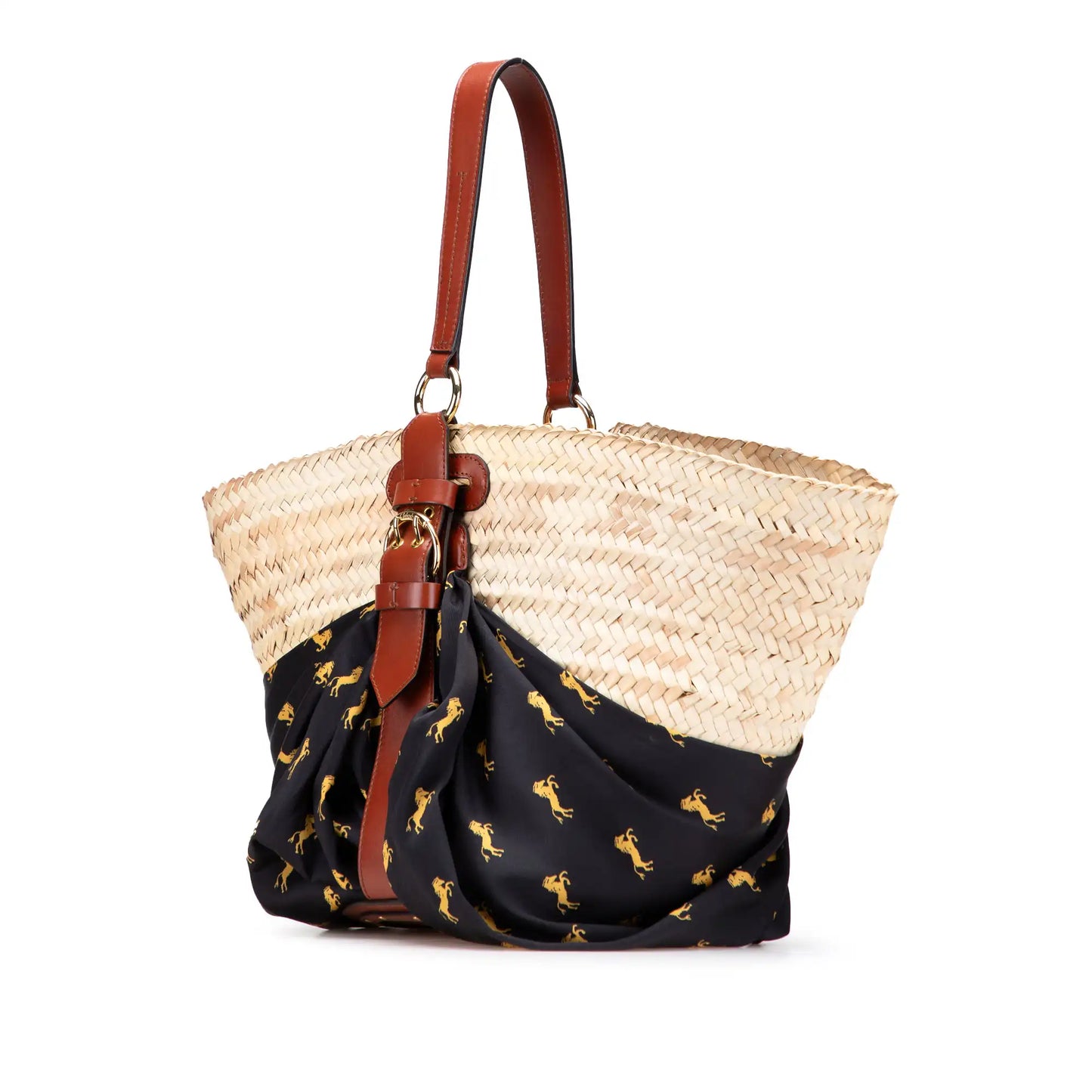 Chloé Medium Raffia Little Horses Panier Basket