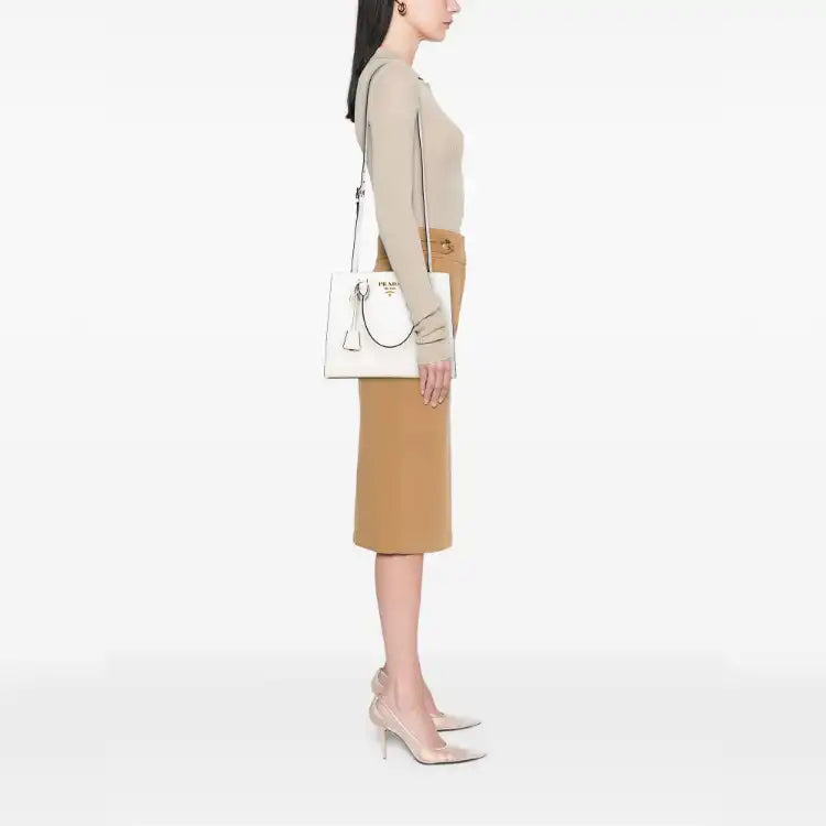 Prada Soft Calf Trimmed Saffiano Lux Satchel