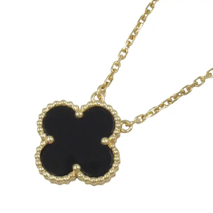 van cleef and arpels 18K Yellow Gold and Onyx Vintage Alhambra Pendant Necklace