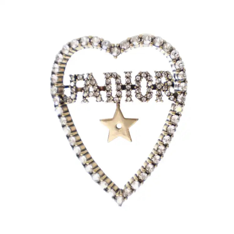 Dior Gold Plated Crystal JAdior Heart Brooch