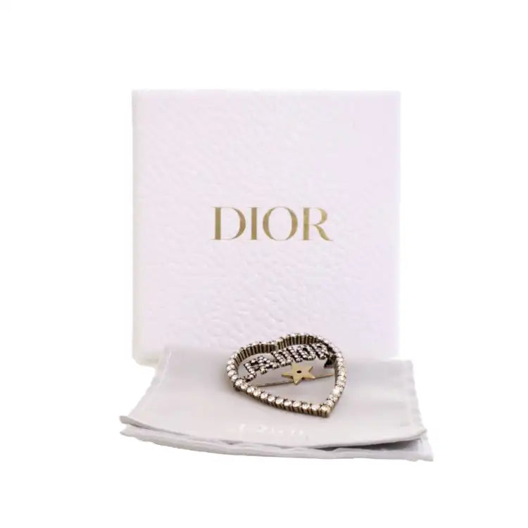 Dior Gold Plated Crystal JAdior Heart Brooch