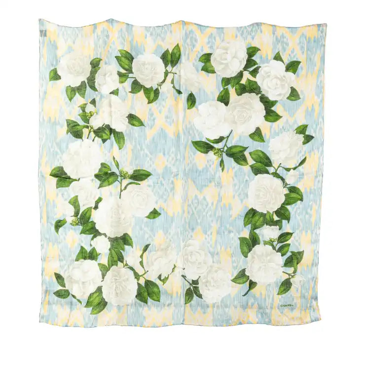 Chanel Camellia Printed Linen Scarf