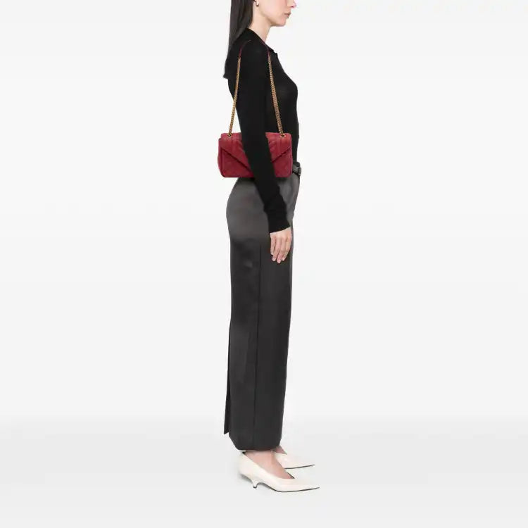 Saint Laurent Medium Iridescent Calfskin Triquilt Monogram College Bag
