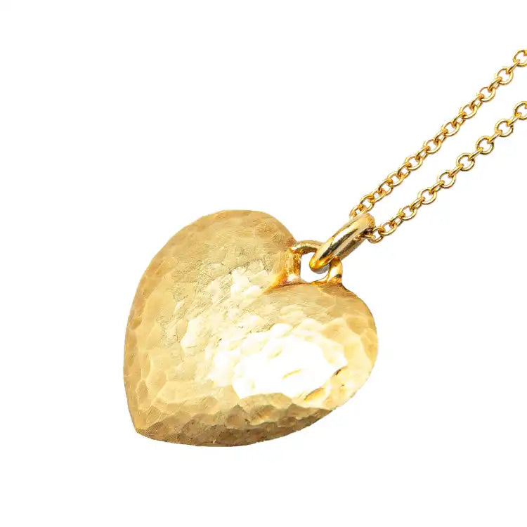 Tiffany Paloma Picasso 18K Yellow Gold Hammered Heart Pendant Necklace