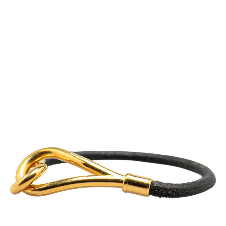 Hermès Gold Plated and Leather Jumbo Hook Bracelet