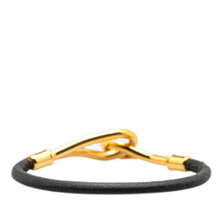 Hermès Gold Plated and Leather Jumbo Hook Bracelet
