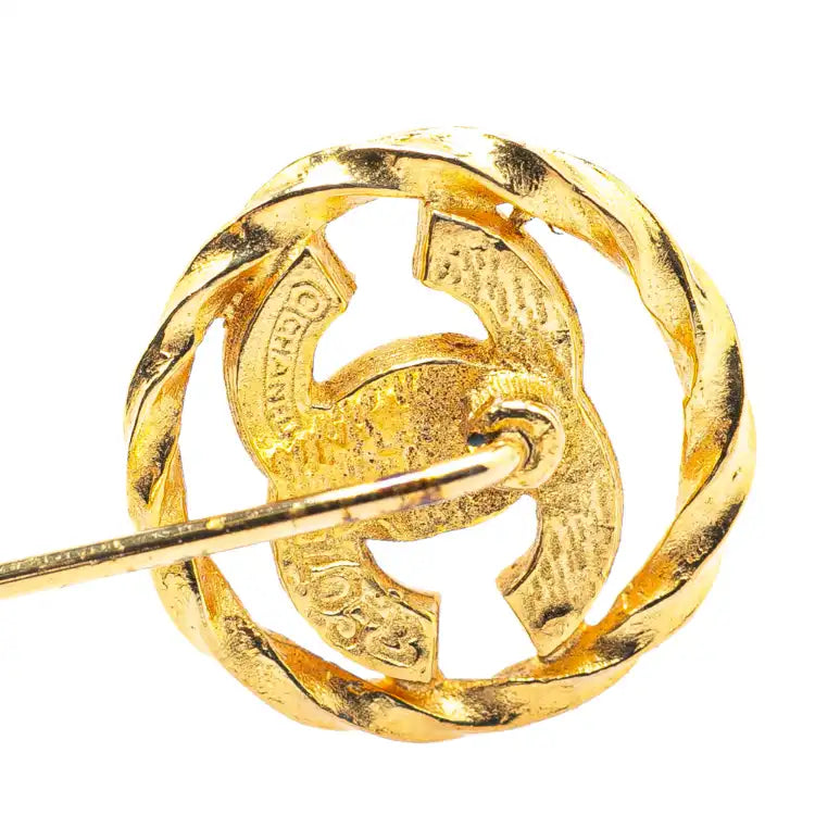 Chanel Gold Plated CC Crystal Brooch Pin