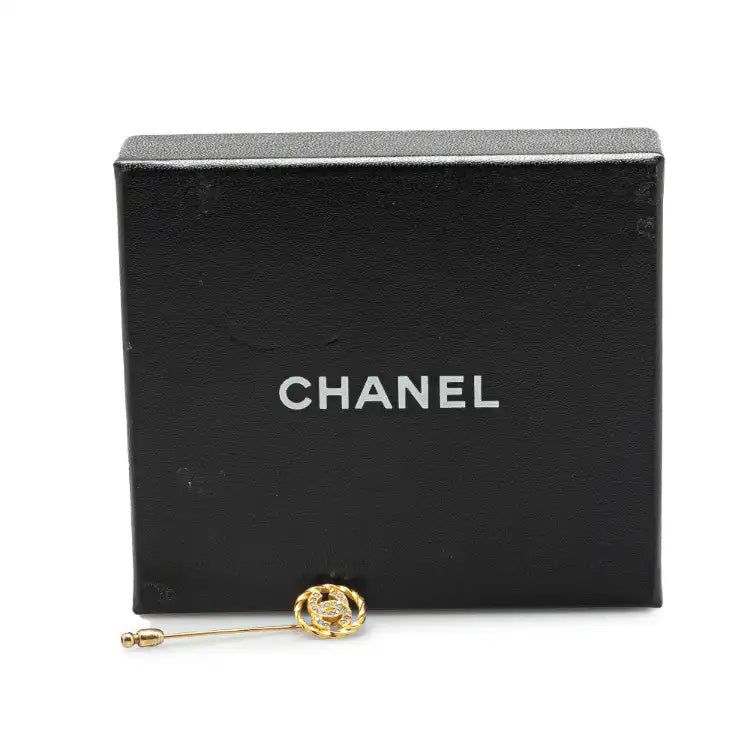 Chanel Gold Plated CC Crystal Brooch Pin