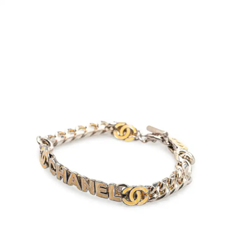 Chanel Silver Plated Enamel Logo Bracelet
