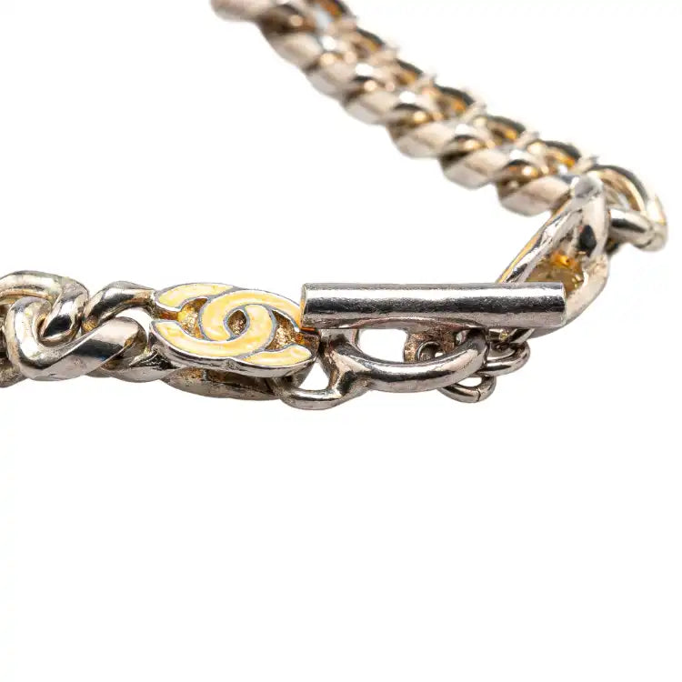 Chanel Silver Plated Enamel Logo Bracelet