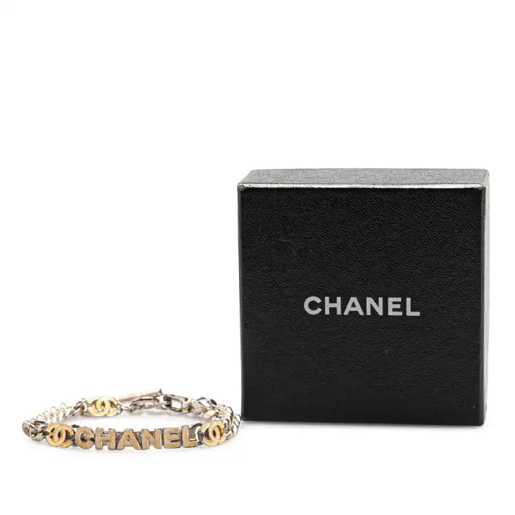 Chanel Silver Plated Enamel Logo Bracelet