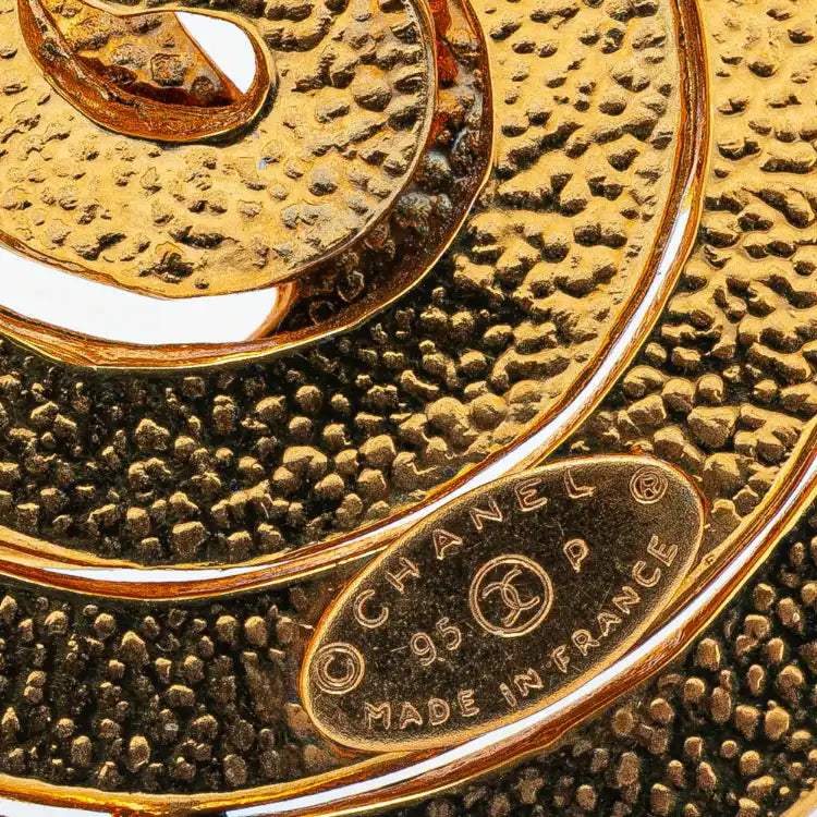 Chanel CC Gold Plated Swirl Round Brooch