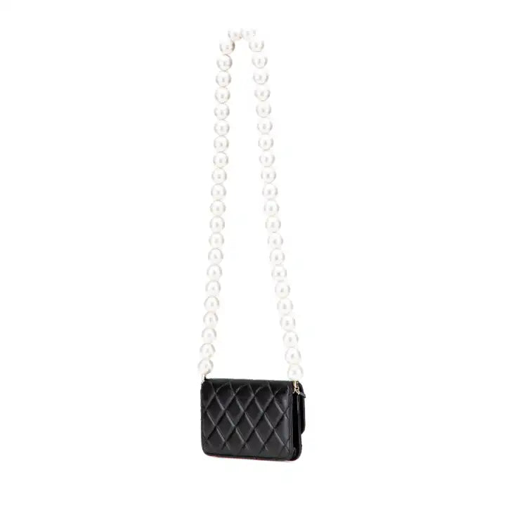 Chanel Quilted Calfskin Maxi Pearls Clutch With Chain