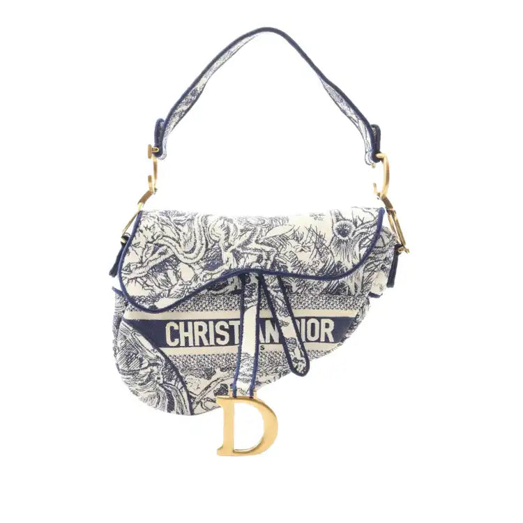 Dior Canvas Embroidered Toile de Jouy Saddle Bag