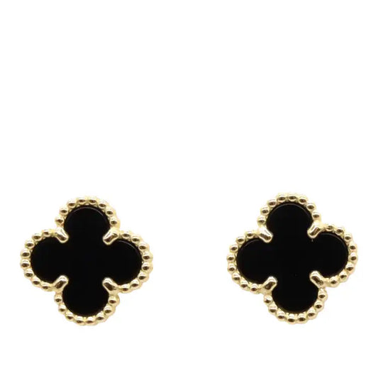 van cleef and arpels 18K Yellow Gold and Onyx Sweet Alhambra Earrings