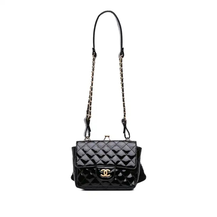 Chanel Mini Patent Lace Kiss Lock Flap Double Bag