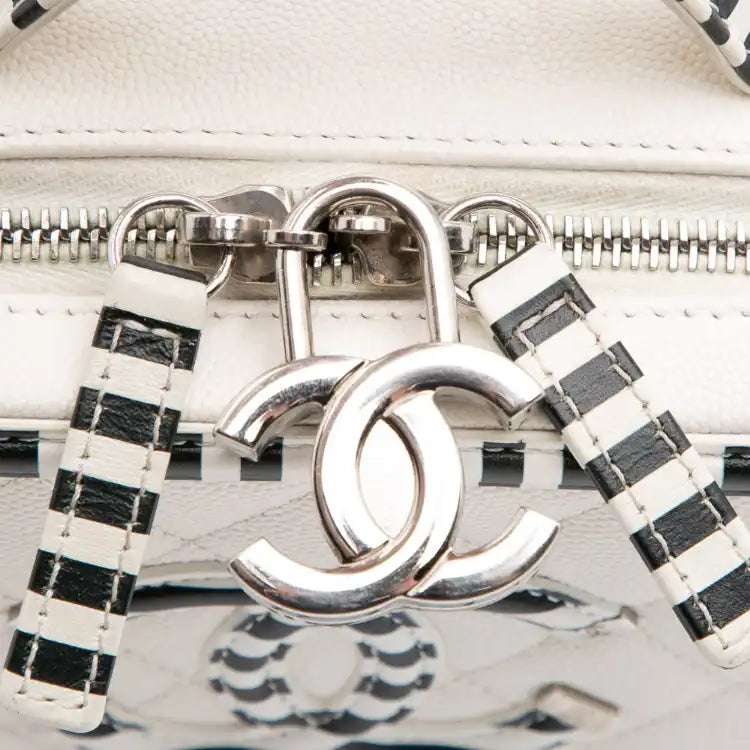 Chanel ped CC Filigree Vanity Case Small Caviar Striped CC Filigree Vanity Case