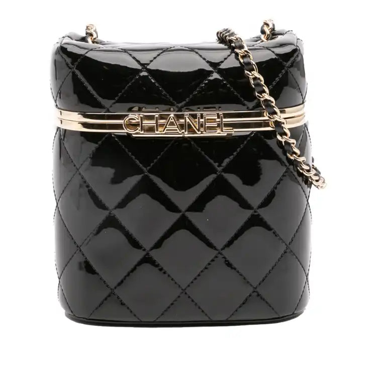 Chanel Quilted Patent Logo Chain Vanity Case