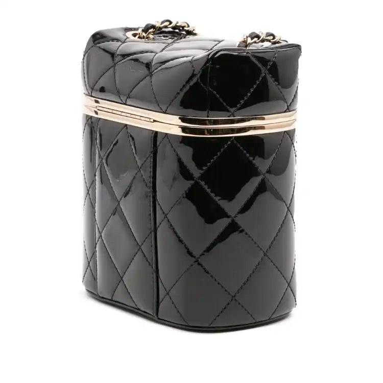Chanel Quilted Patent Logo Chain Vanity Case