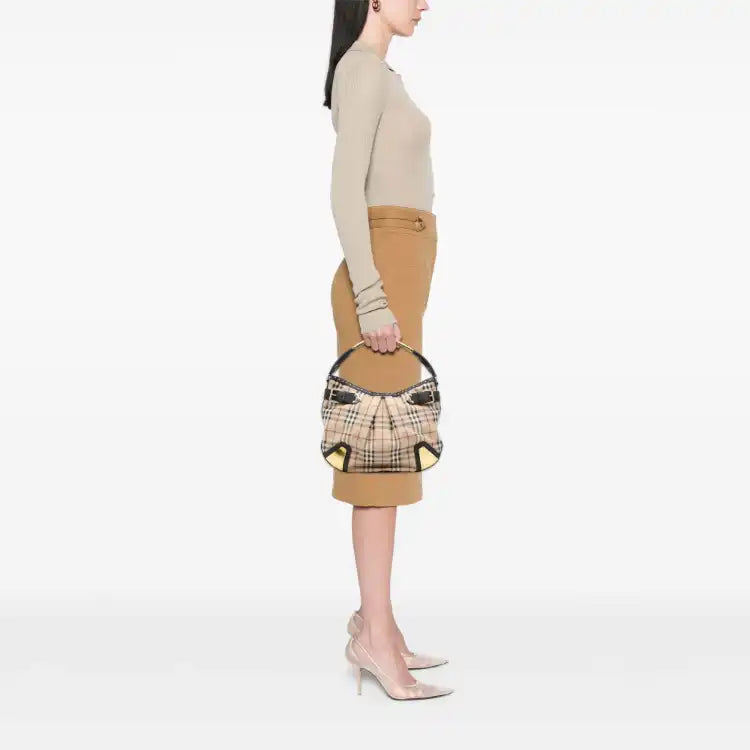 Burberry Haymarket Check Coated Canvas Hobo Bag