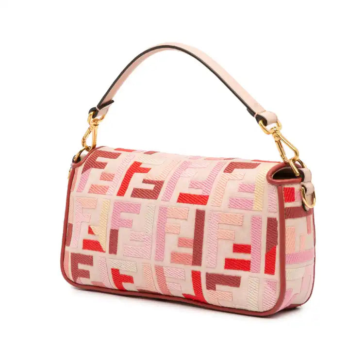 Fendi Zucca Embroidered Canvas Baguette Satchel