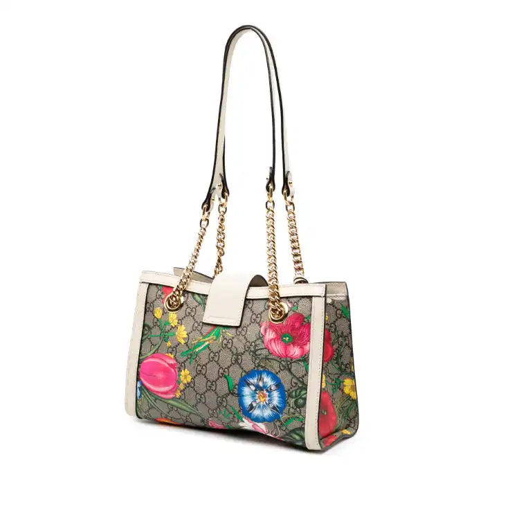 Gucci Small GG Supreme Flora Padlock Tote