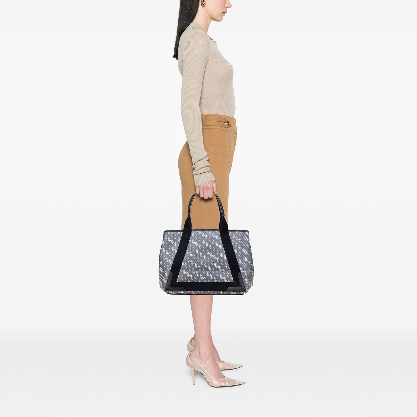 Balenciaga Coated Canvas Logo Navy Cabas Tote S