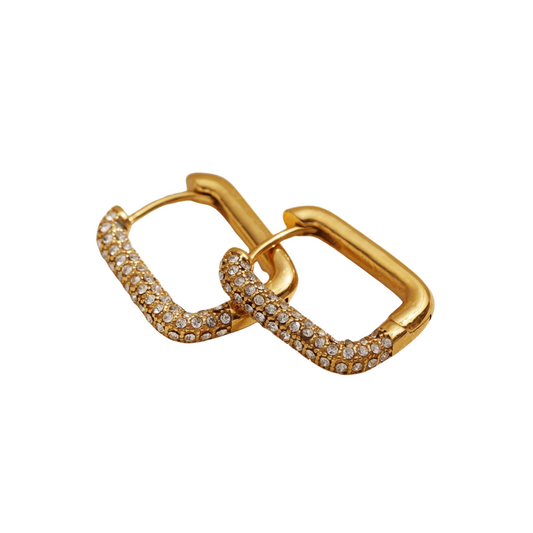 18K gold oval with U-shaped diamond design exquisite dazzling earrings