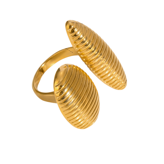 18K gold simple oval ring with ribbed design