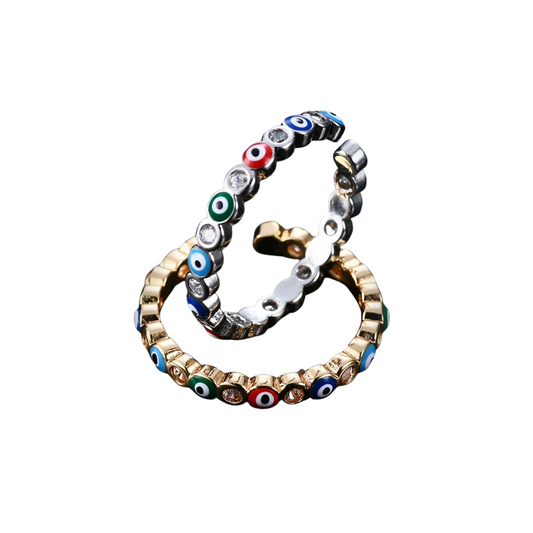 18K gold eyes with gemstone design exaggerated fashion open ring