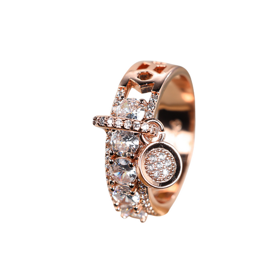 18K gold exquisite noble gemstone inlaid ring with hollow design