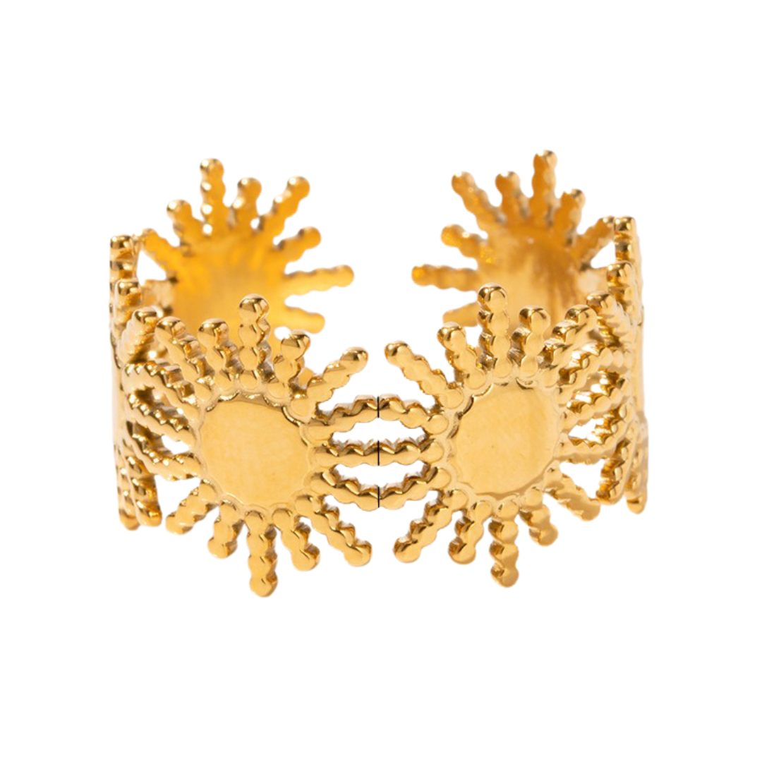 18K Gold Sun-Shaped Gemstone-Inlaid Luxury Ring