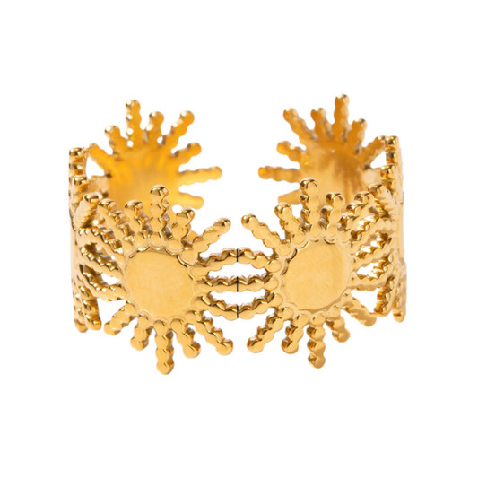 18K Gold Sun-Shaped Gemstone-Inlaid Luxury Ring