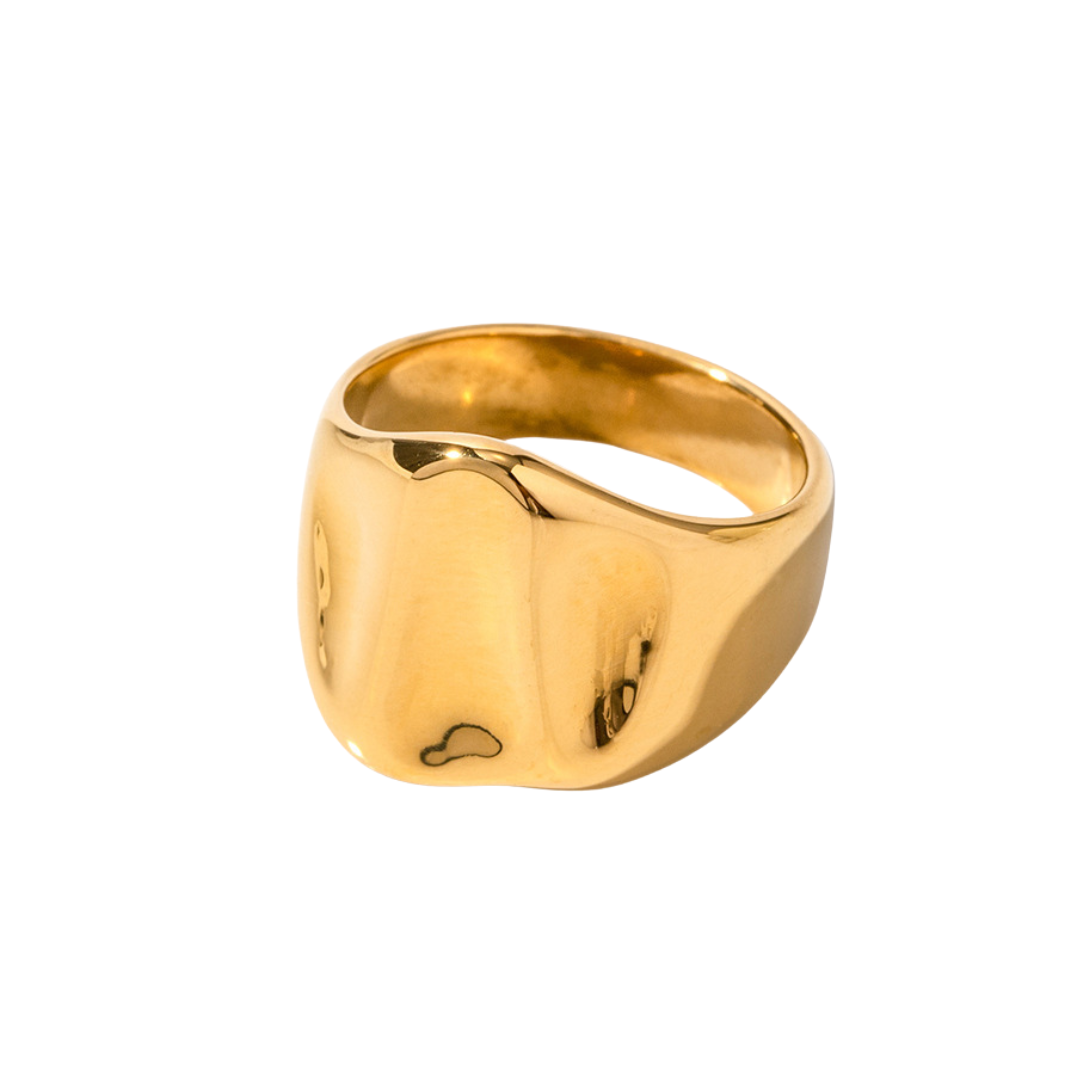 18K gold trendy simple wide hammer pattern design ring