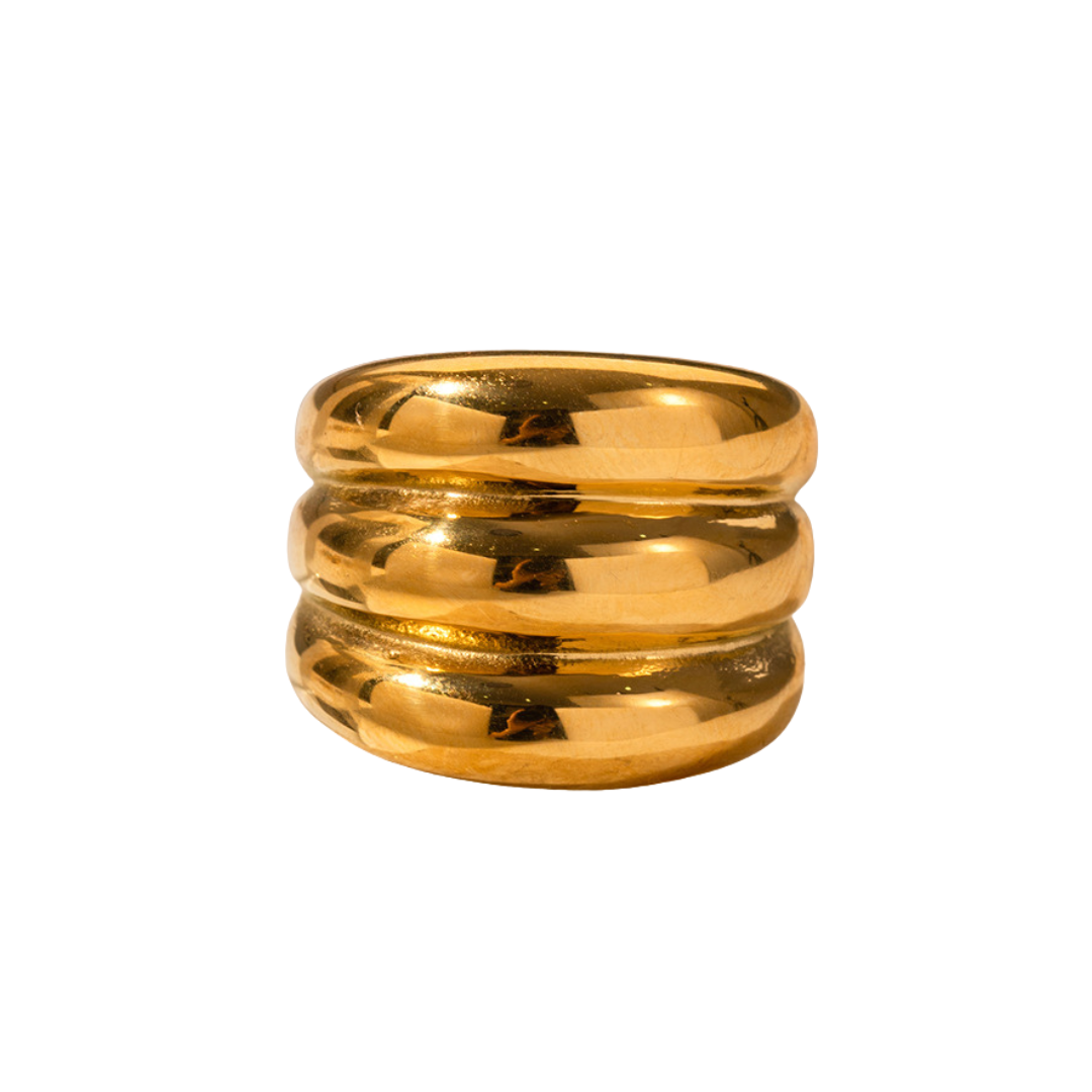 18K gold trendy and fashionable three-layer design simple style ring