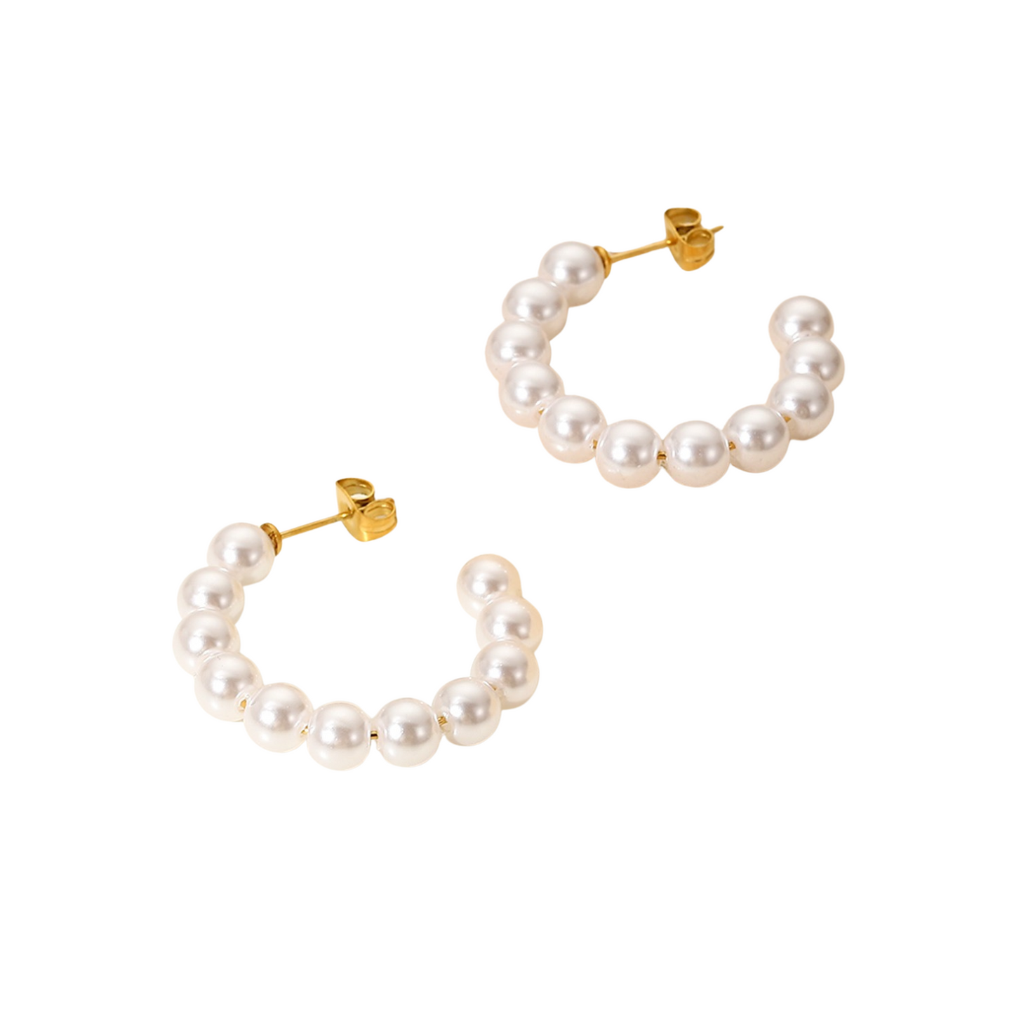 18K gold light luxury noble C-shaped earrings with pearl design