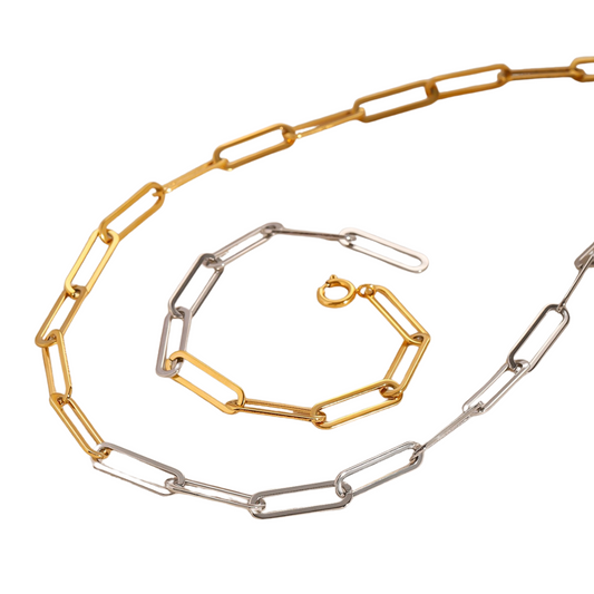 18K gold circular chain with gold and silver color matching design high-end necklace and bracelet set