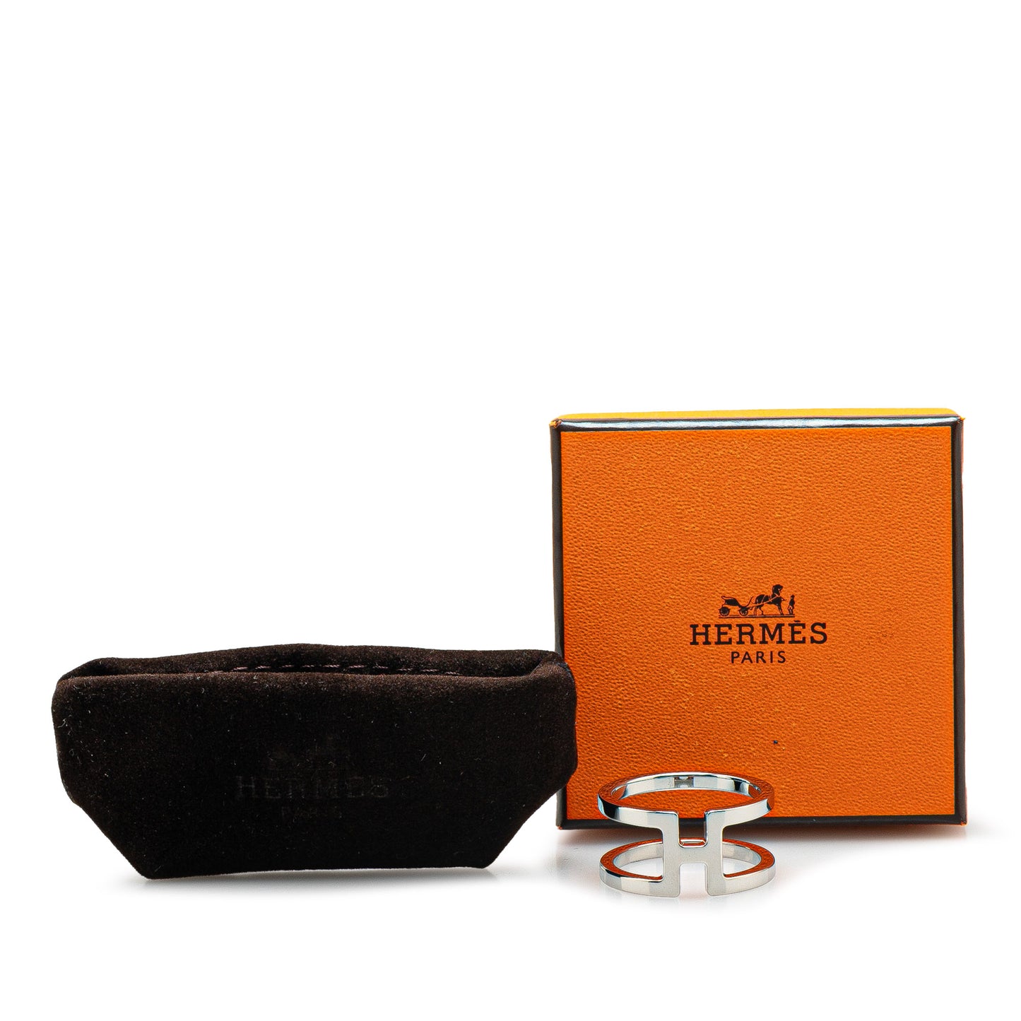 Hermès Palladium Plated H En Rond Scarf Ring