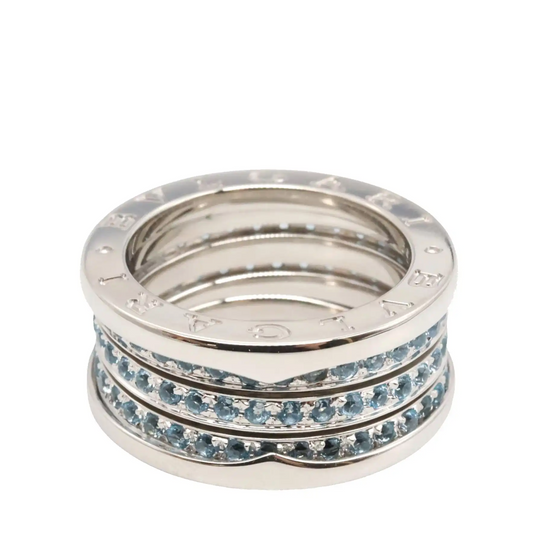 Bvlgari 18K White Gold and Blue Topaz B.Zero1 Three Band Ring