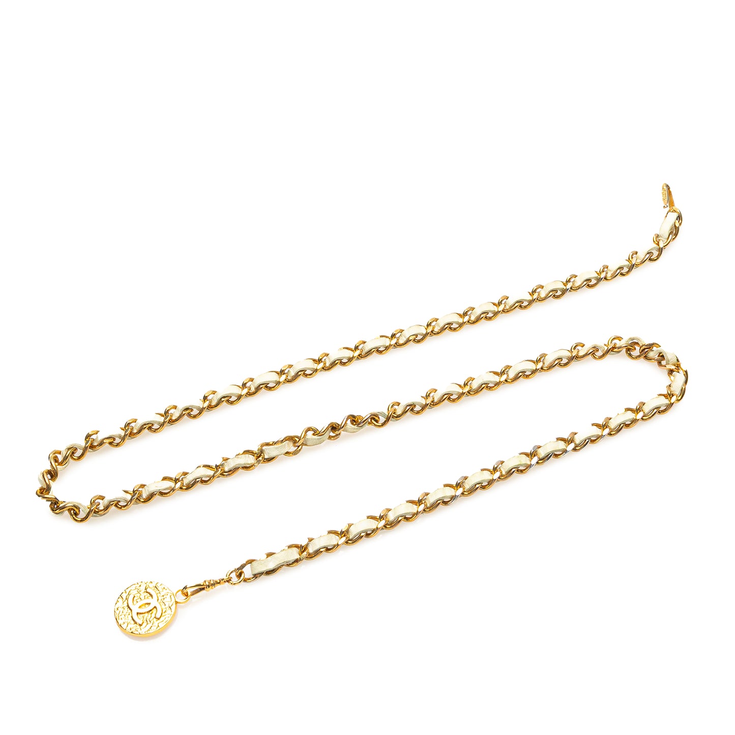 Chanel Gold Plated Medallion Leather Woven Chain Belt