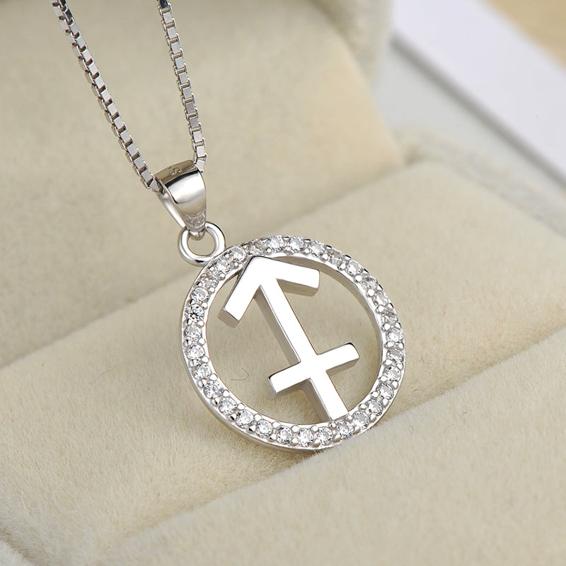 Personalized Zodiac White CZ 925 Sterling Silver Pendant Women