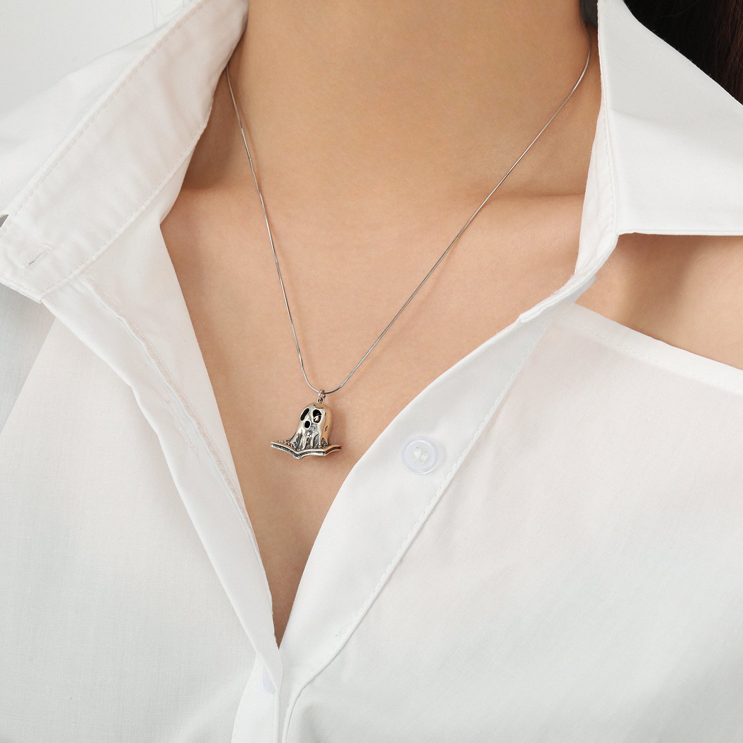 Vintage Book Ghost 925 Sterling Silver Necklace