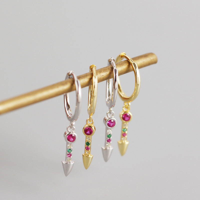 Women Colorful CZ Nail 925 Sterling Silver Drop Dangling Earrings