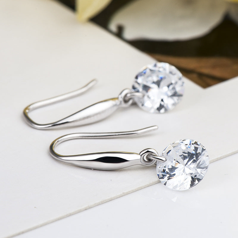 Elegant Round CZ Classic 925 Sterling Silver Dangling Earrings