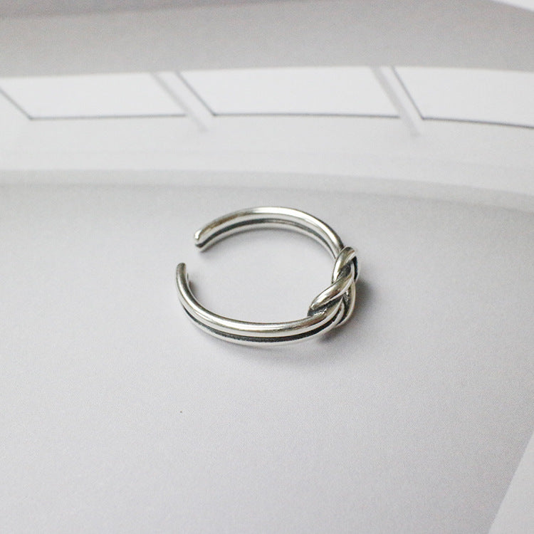 Double Line Knot Vintage 925 Sterling Silver Adjustable Ring