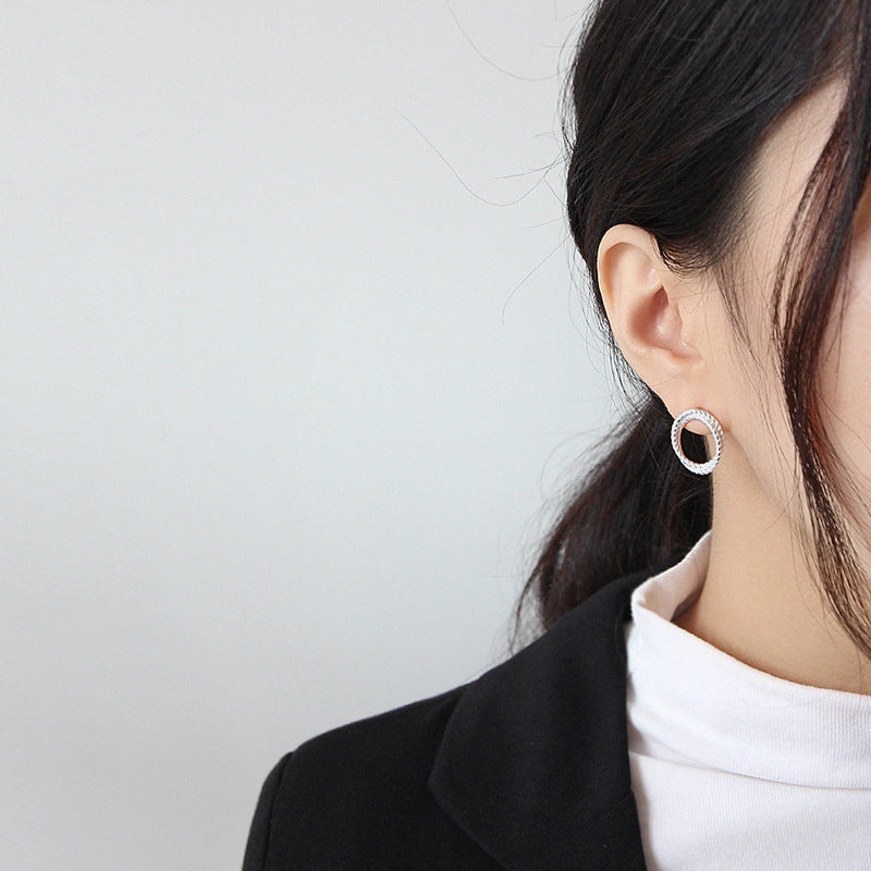 Party Simple Twisted Circles 925 Sterling Silver Studs Earrings